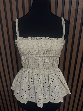 URBAN Romantics Cream Eyelet Smocked Peplum Camisole